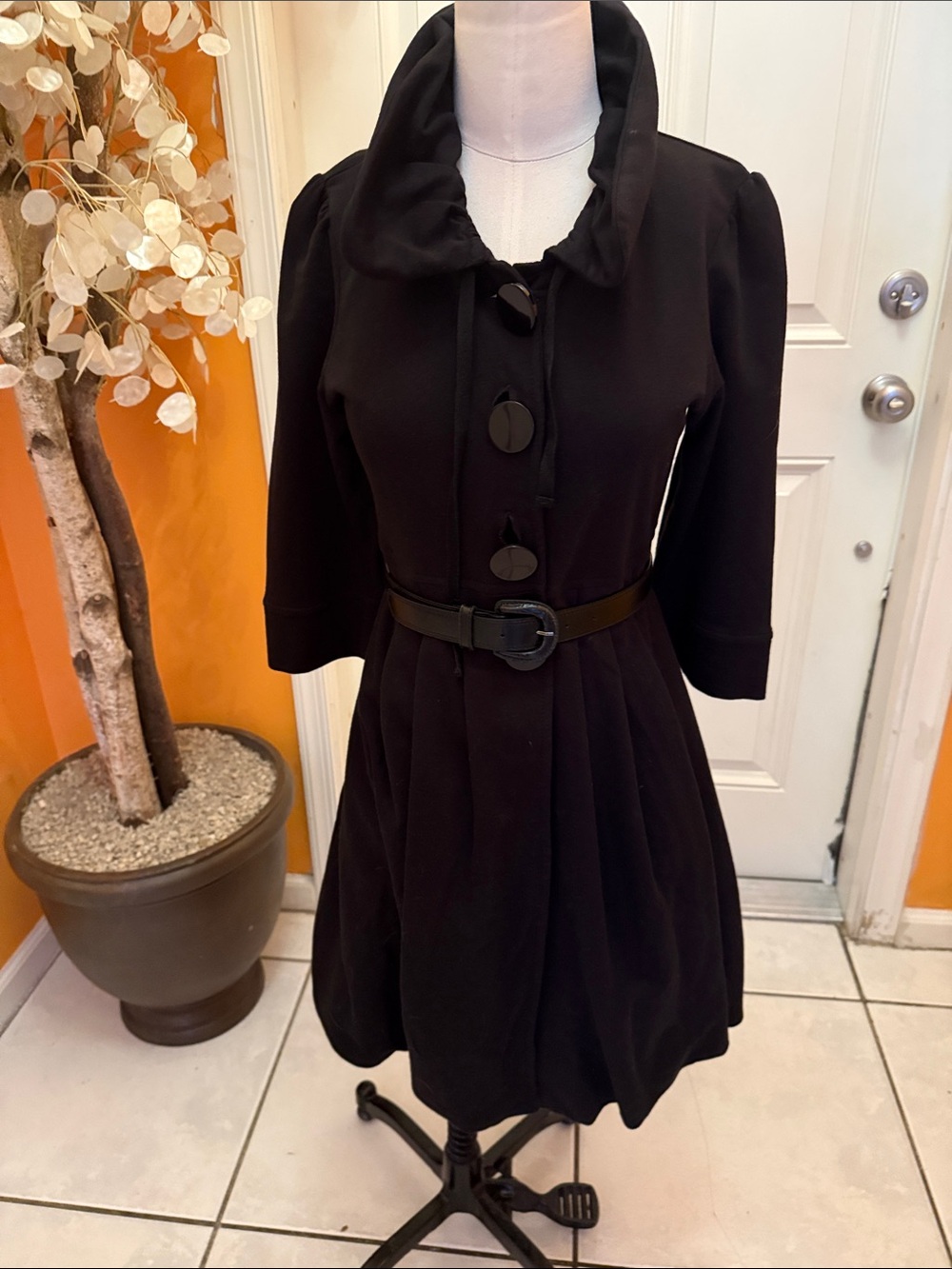 Kensie Black Long-Sleeve Fit & Flare Dress with Belt